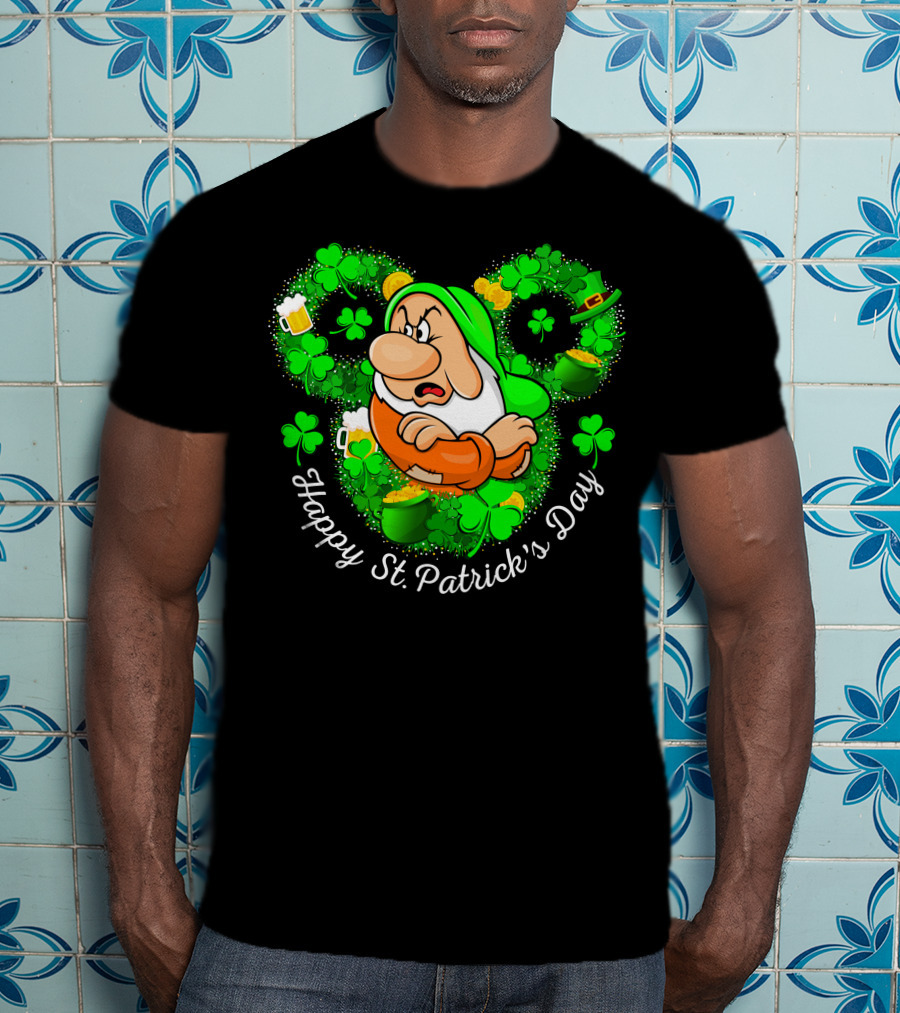 Grumpy Happy St. Patrick's Day Green Shamrocks And Beer T-Shirt