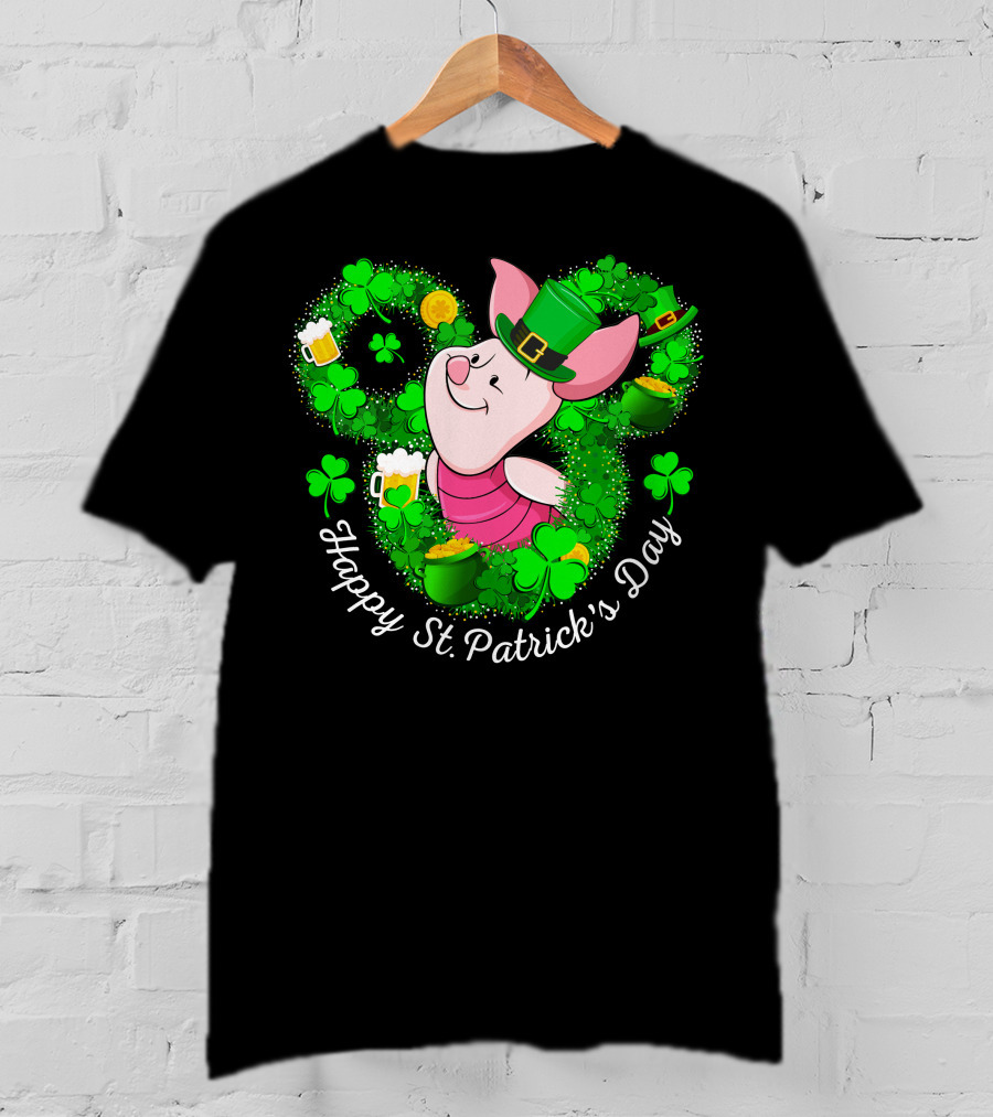 Piglet Happy St. Patrick's Day Clover Hat Beer Coin T-Shirt