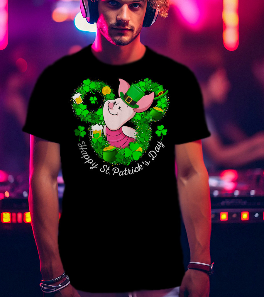 Piglet Happy St. Patrick's Day Clover Hat Beer Coin T-Shirt