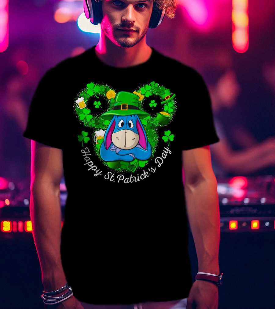 Happy St. Patrick's Day Eeyore Shamrocks And Leprechaun Hat T-Shirt