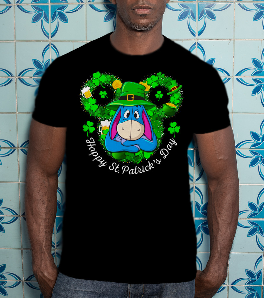 Happy St. Patrick's Day Eeyore Shamrocks And Leprechaun Hat T-Shirt