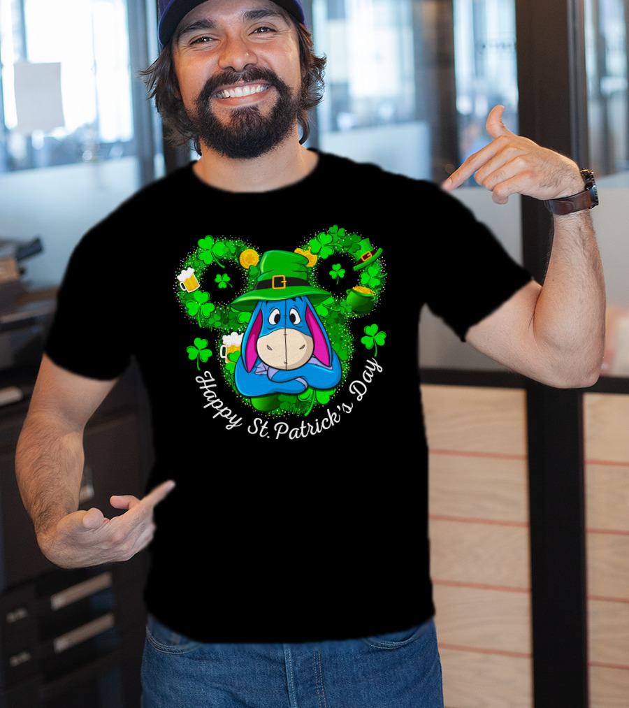 Happy St. Patrick's Day Eeyore Shamrocks And Leprechaun Hat T-Shirt