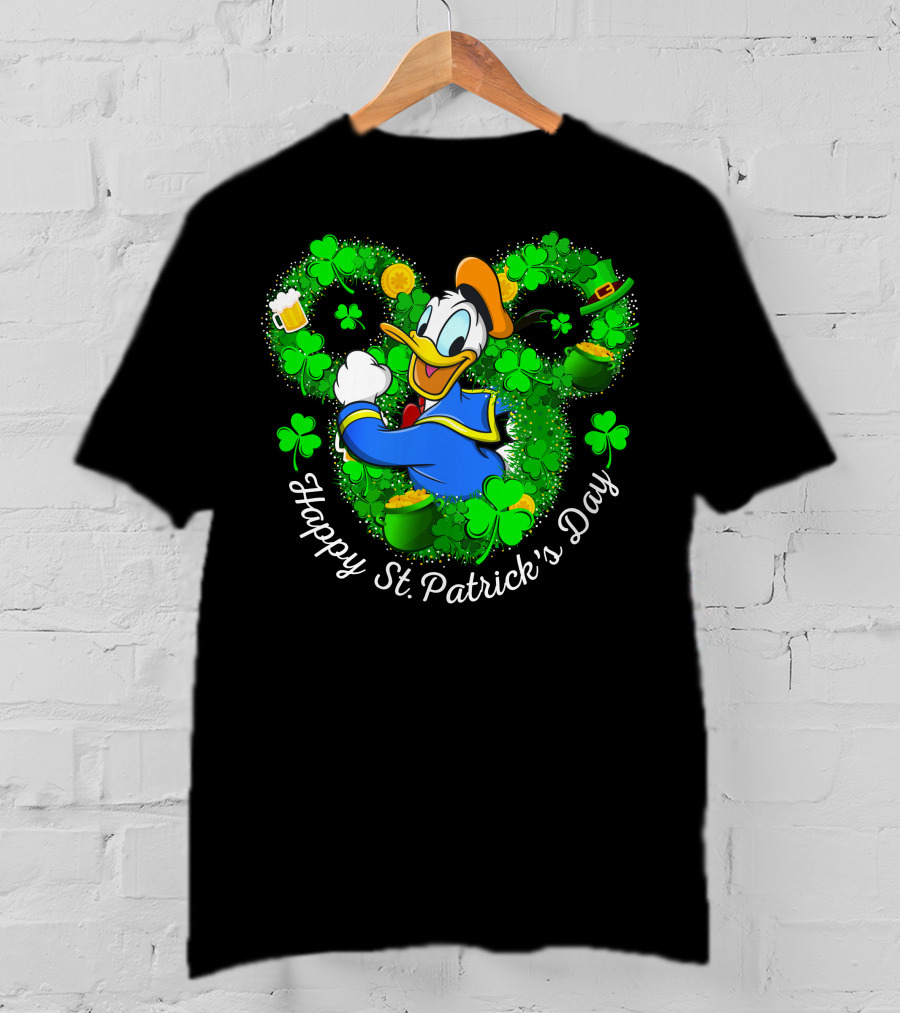 Happy St. Patrick's Day Donald Duck Shamrocks And Gold T-Shirt
