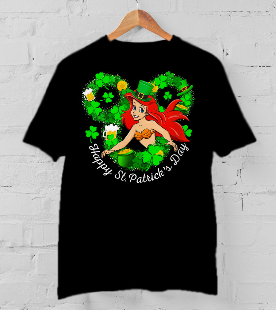 Ariel Happy St. Patrick's Day Shamrocks And Hat T-Shirt