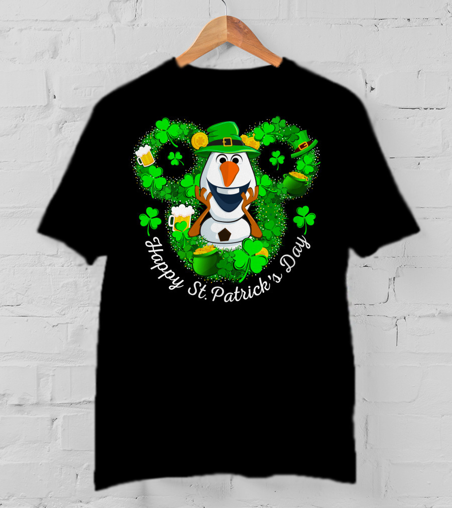 Happy St. Patrick's Day Olaf Clover Hat Beer T-Shirt