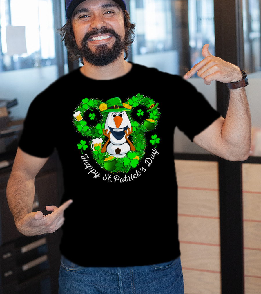 Happy St. Patrick's Day Olaf Clover Hat Beer T-Shirt
