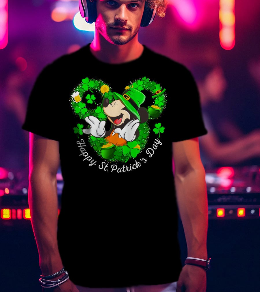 Happy St. Patrick's Day Mickey Mouse Shamrock Green Hat T-Shirt