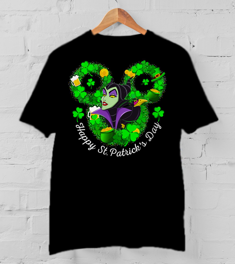 Maleficent Happy St. Patrick's Day Clover Coins Beer T-Shirt