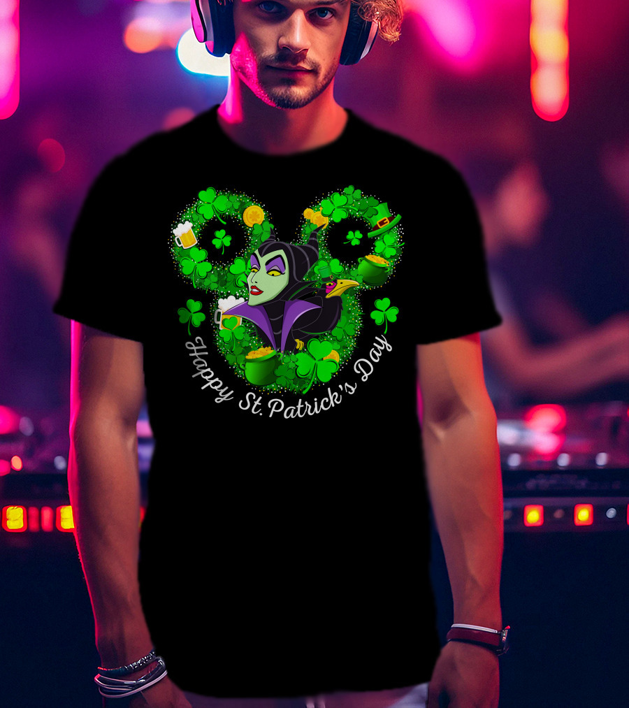 Maleficent Happy St. Patrick's Day Clover Coins Beer T-Shirt