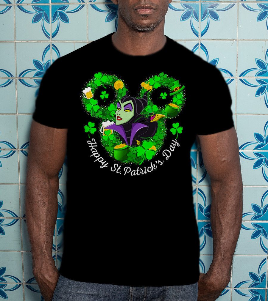 Maleficent Happy St. Patrick's Day Clover Coins Beer T-Shirt