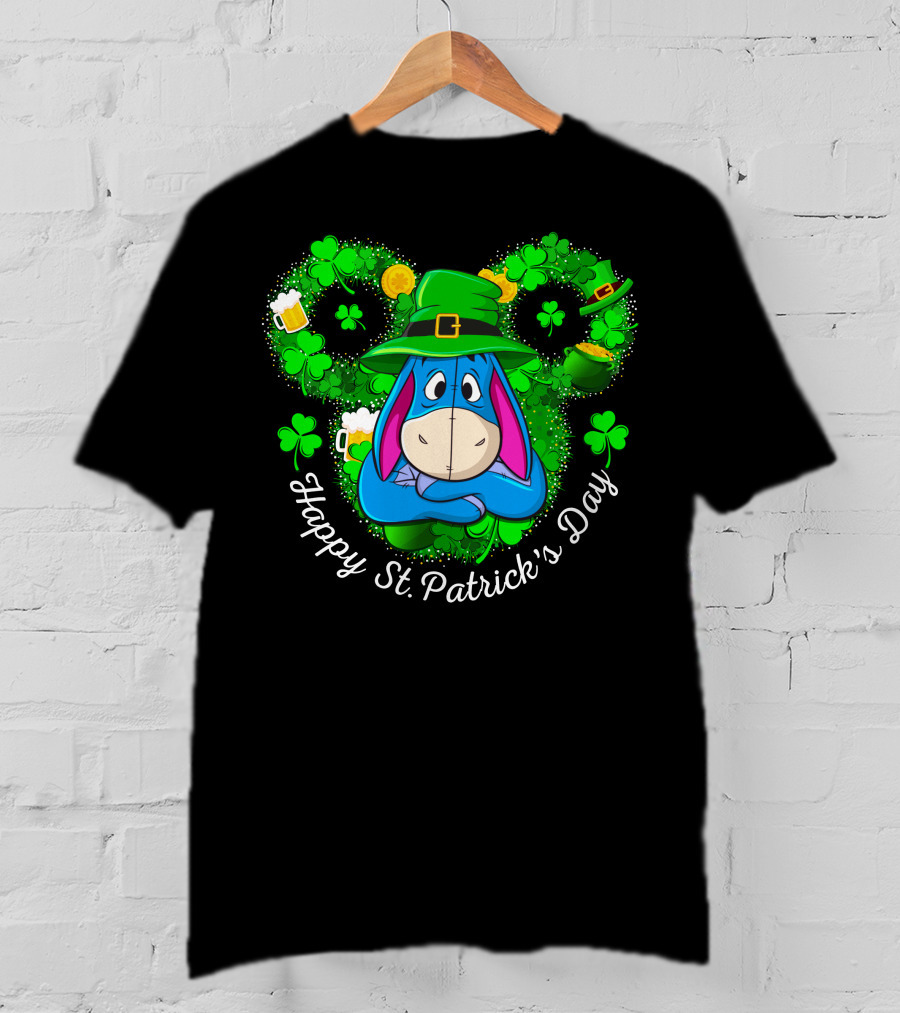 Eeyore Happy St. Patrick's Day Clover Hat Shamrocks And Beer T-Shirt