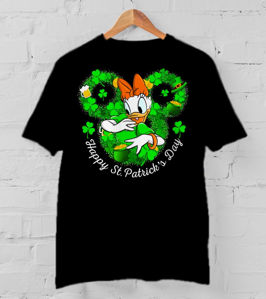 Happy St. Patrick's Day Daisy Duck With Shamrocks And Leprechaun Hat T-Shirt