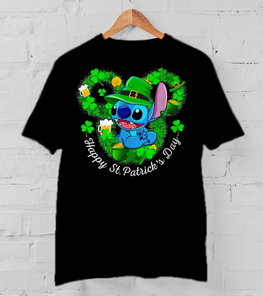 Stitch Happy St. Patrick's Day Shamrocks And Beer Celebration T-Shirt