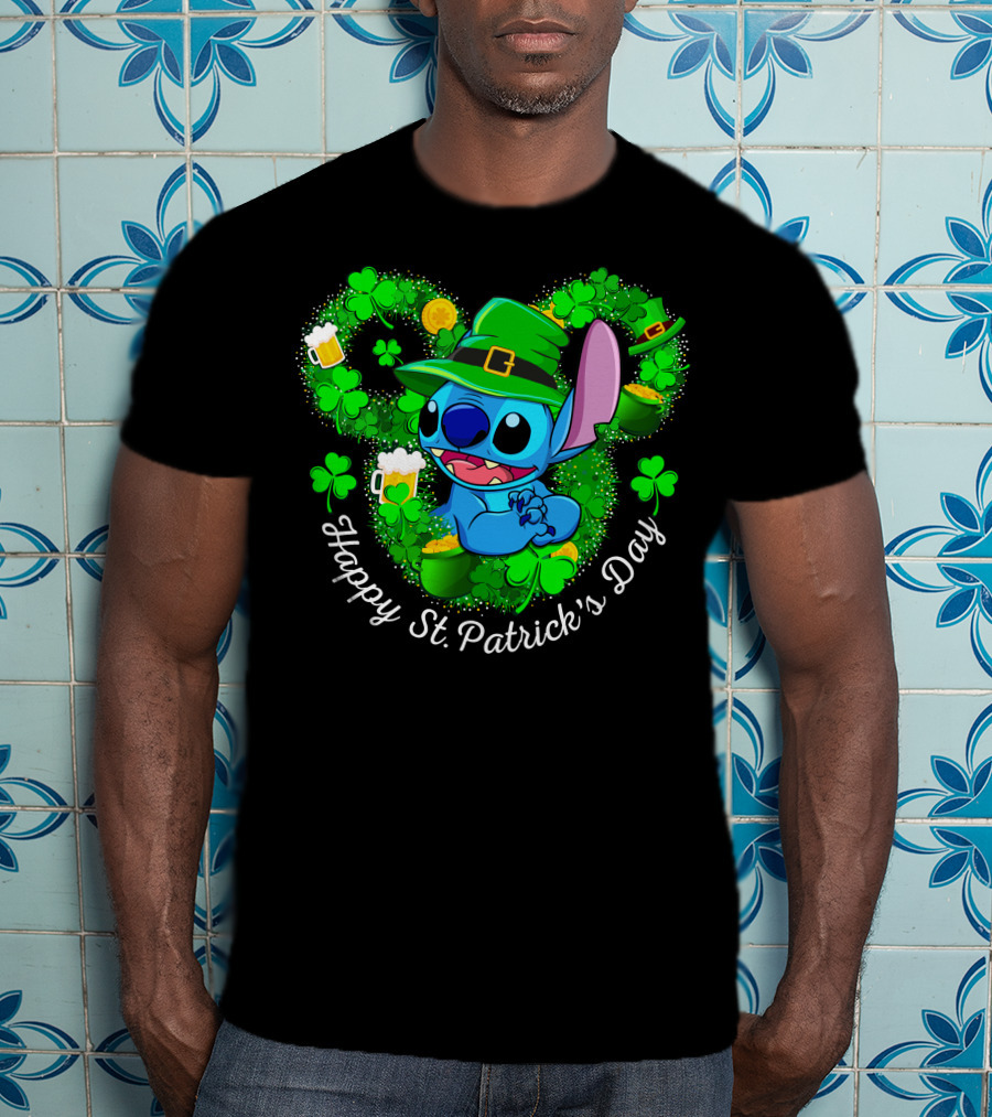Stitch Happy St. Patrick's Day Shamrocks And Beer Celebration T-Shirt