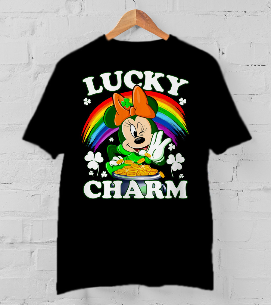 Lucky Charm Minnie Rainbow Coins And Shamrocks T-Shirt