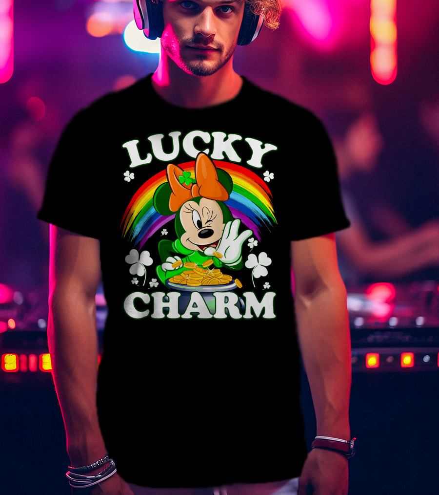 Lucky Charm Minnie Rainbow Coins And Shamrocks T-Shirt