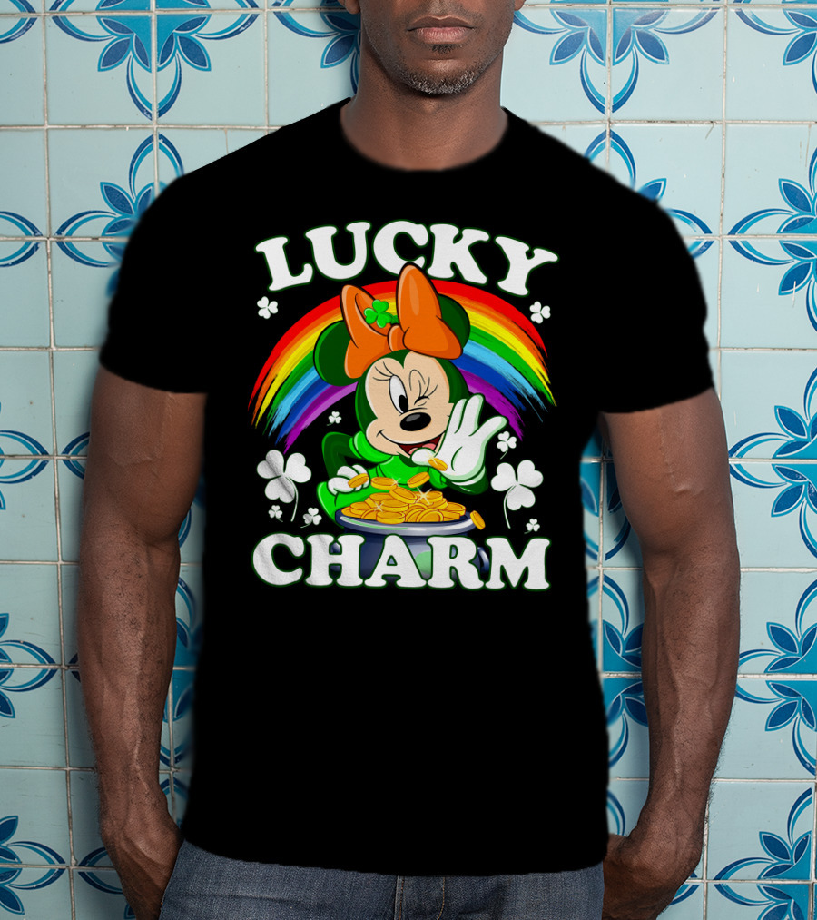 Lucky Charm Minnie Rainbow Coins And Shamrocks T-Shirt