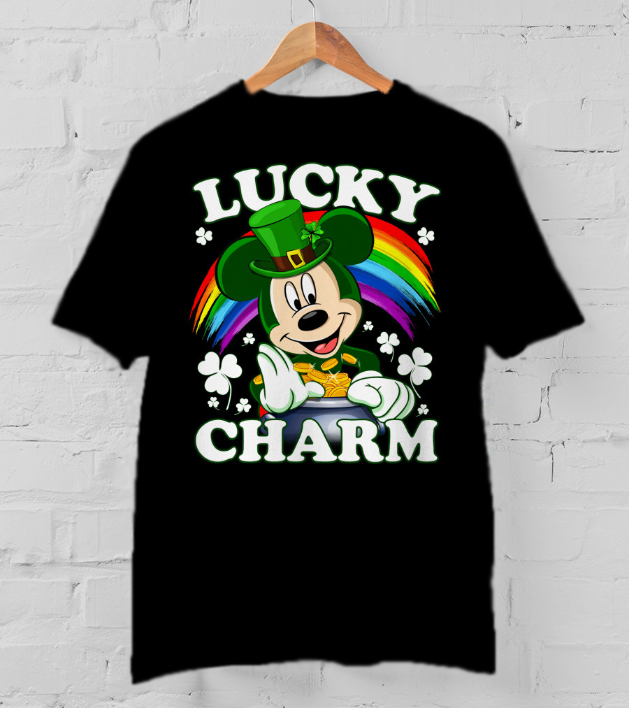 Lucky Charm Mickey Rainbow Coins Shamrocks Hat T-Shirt