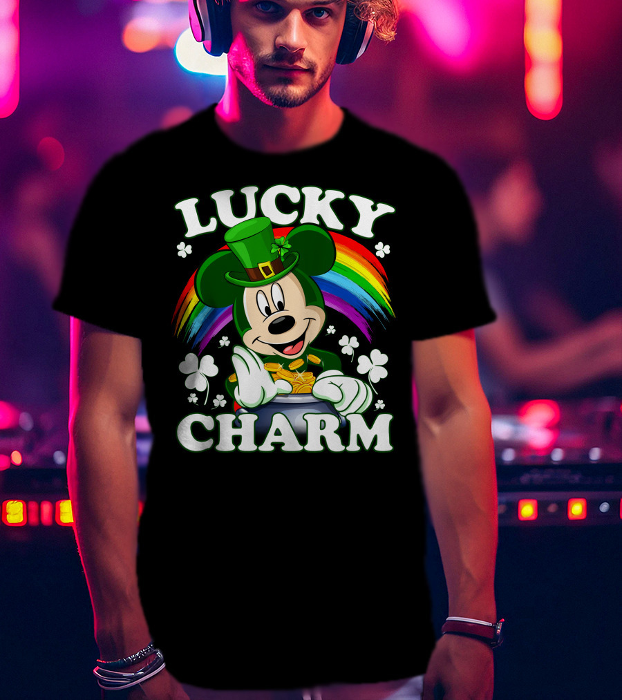 Lucky Charm Mickey Rainbow Coins Shamrocks Hat T-Shirt