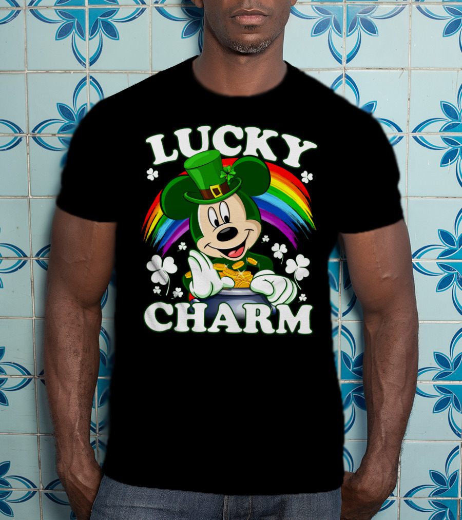 Lucky Charm Mickey Rainbow Coins Shamrocks Hat T-Shirt