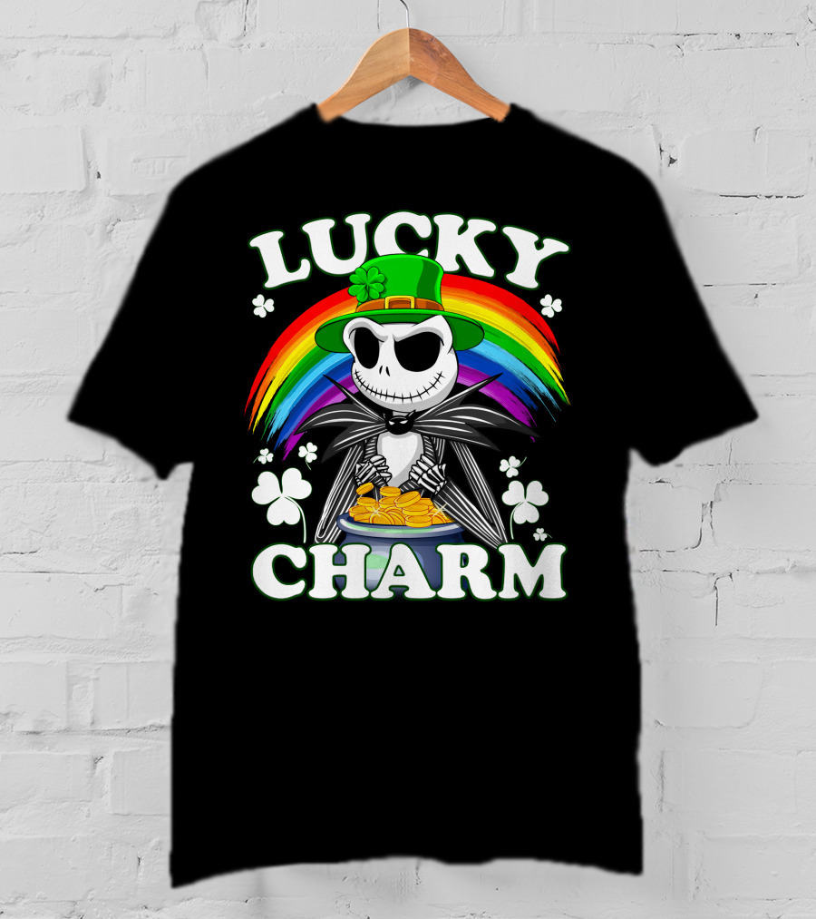 Lucky Charm Jack Skellington Rainbow Pot Of Gold T-Shirt