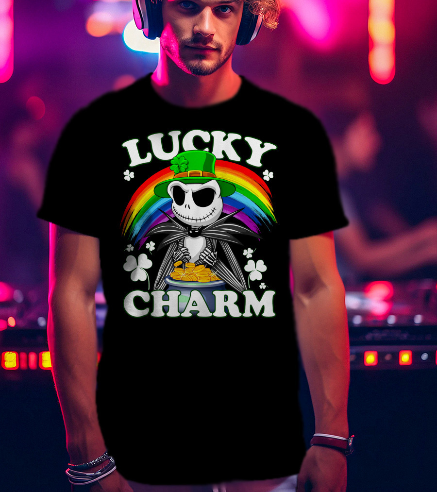 Lucky Charm Jack Skellington Rainbow Pot Of Gold T-Shirt