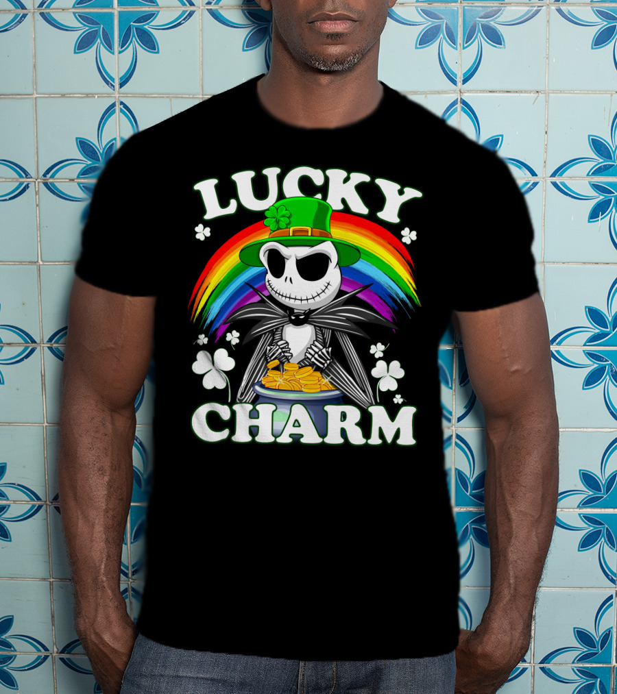 Lucky Charm Jack Skellington Rainbow Pot Of Gold T-Shirt