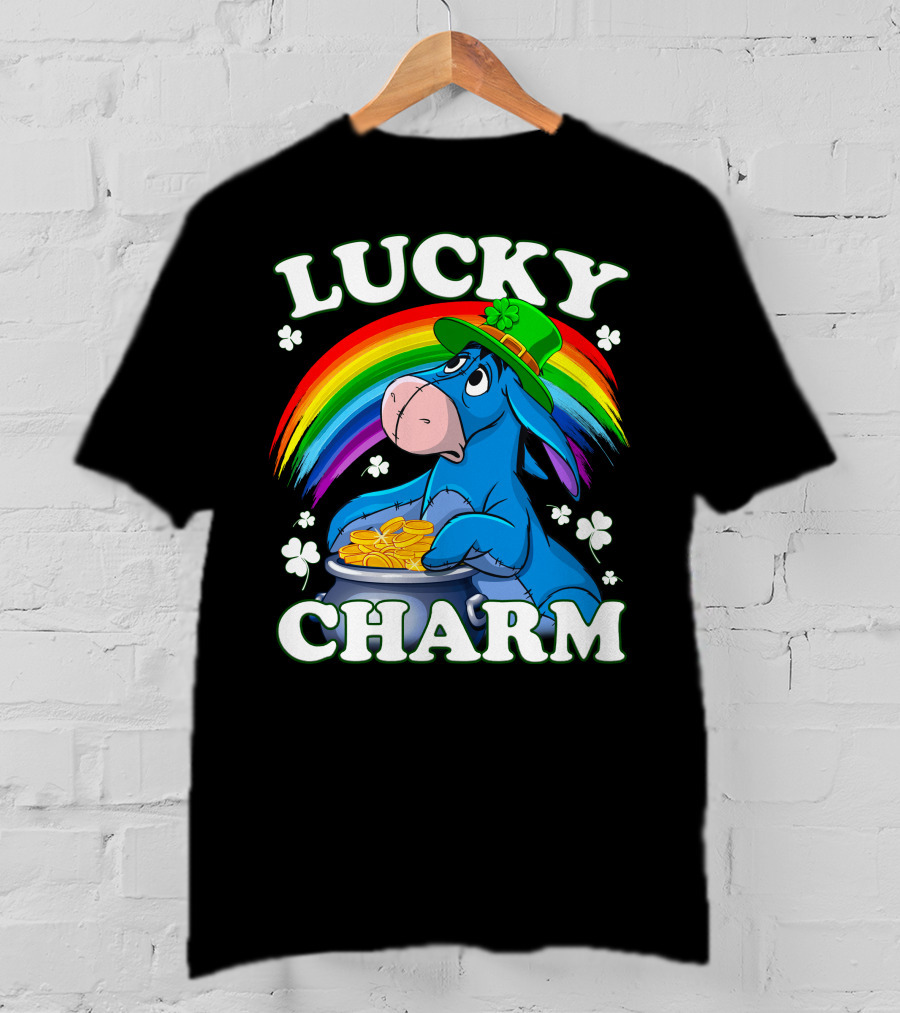 Eeyore Lucky Charm Rainbow Hat Coins Shamrocks T-Shirt