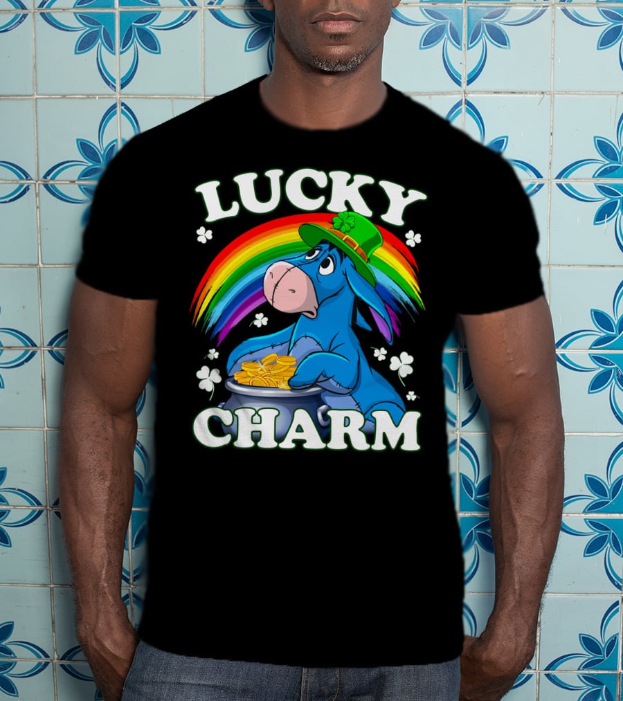 Eeyore Lucky Charm Rainbow Hat Coins Shamrocks T-Shirt