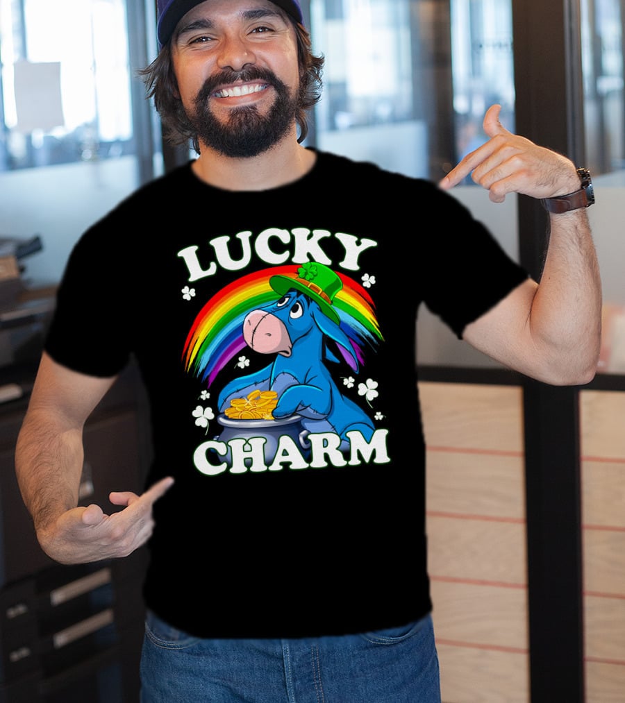 Eeyore Lucky Charm Rainbow Hat Coins Shamrocks T-Shirt