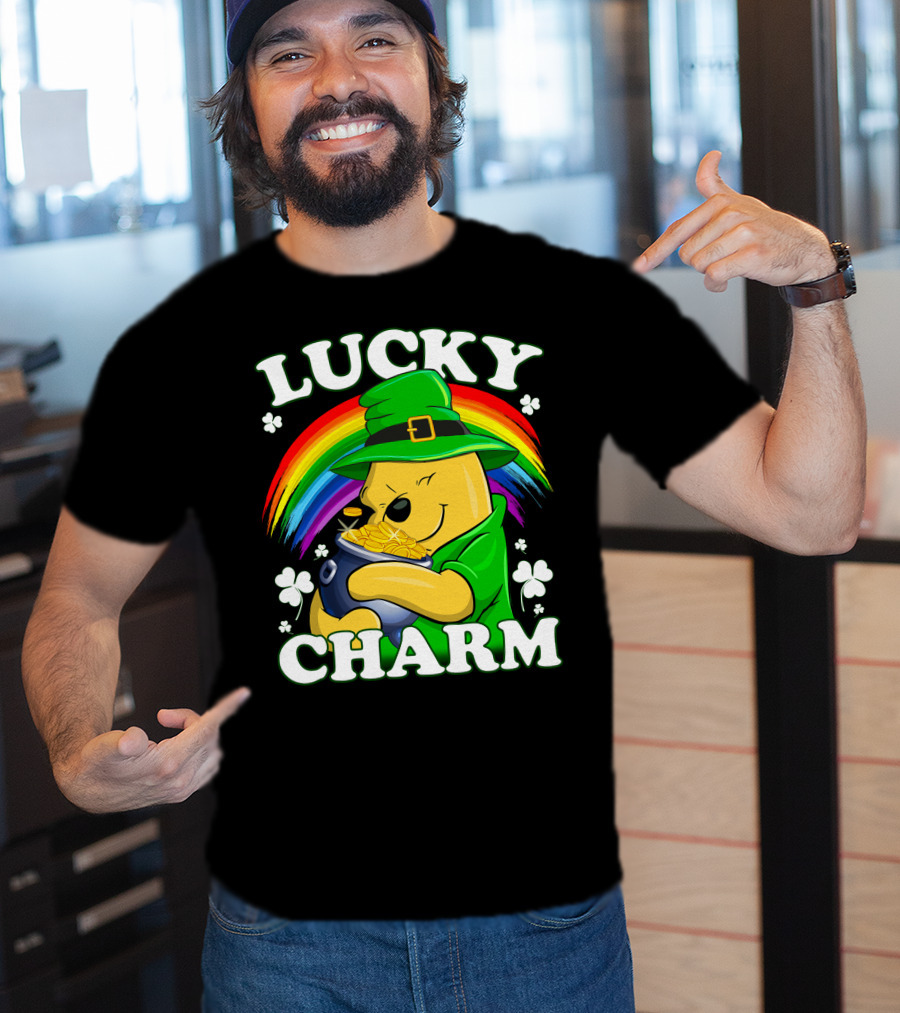 Pooh Lucky Charm Rainbow Leprechaun Clover Gold T-Shirt