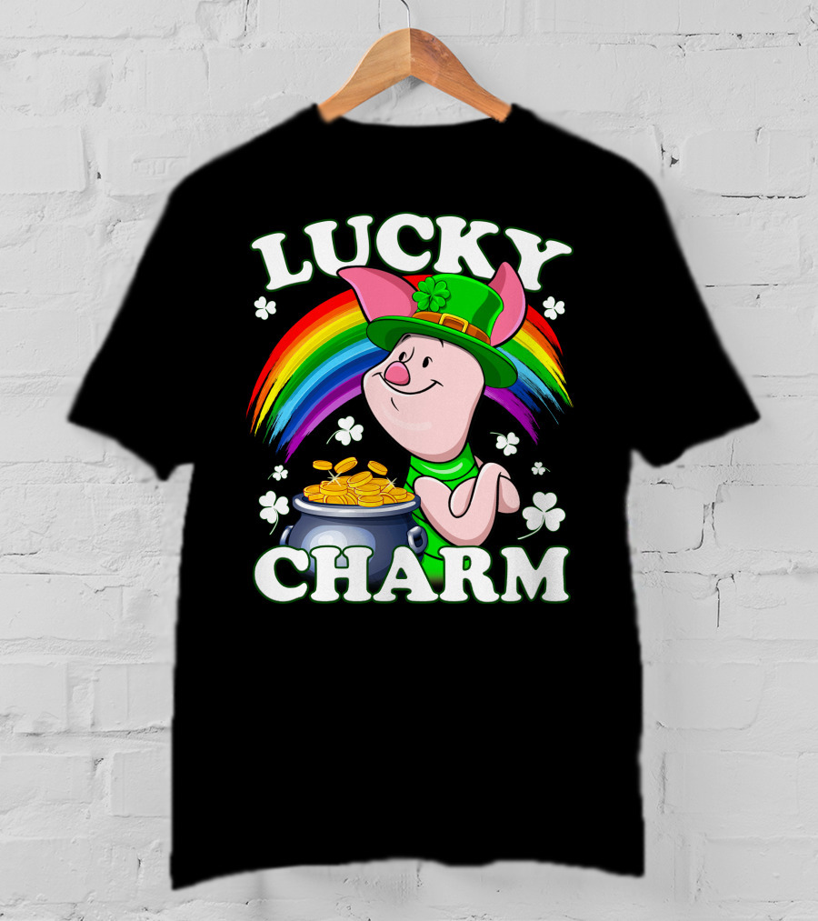 Lucky Charm Piglet Rainbow Gold Coins T-Shirt