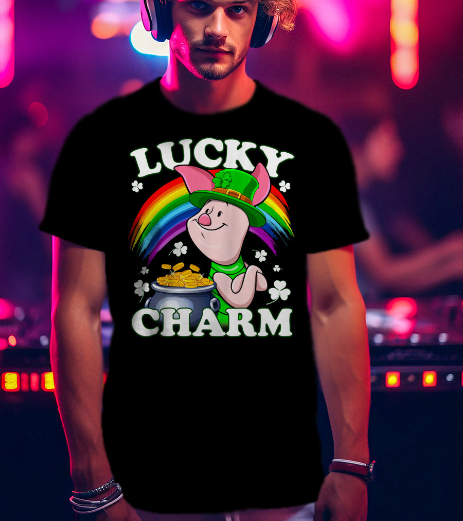 Lucky Charm Piglet Rainbow Gold Coins T-Shirt