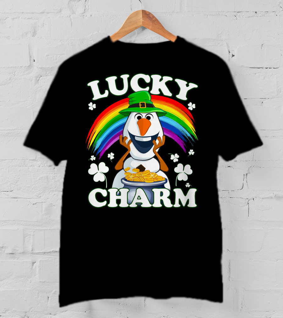LUCKY CHARM Olaf Rainbow Shamrocks And Gold Coins T-Shirt
