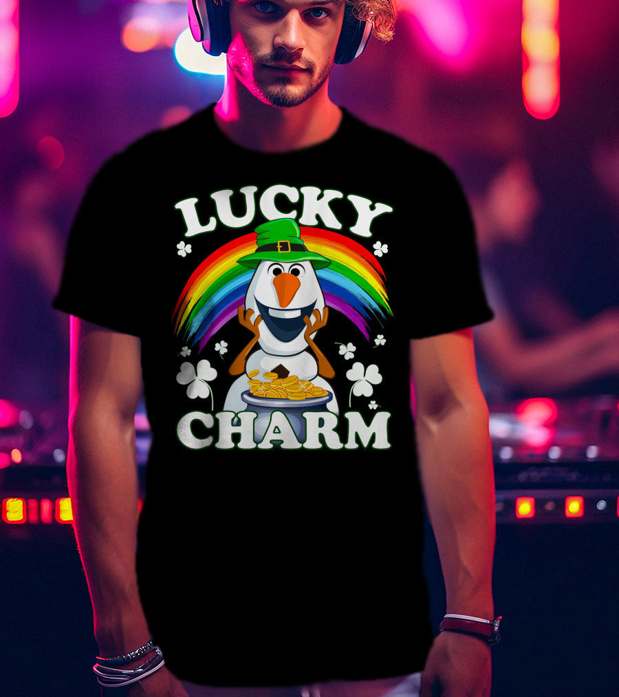 LUCKY CHARM Olaf Rainbow Shamrocks And Gold Coins T-Shirt