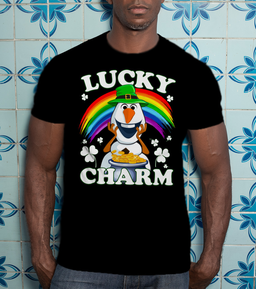 LUCKY CHARM Olaf Rainbow Shamrocks And Gold Coins T-Shirt
