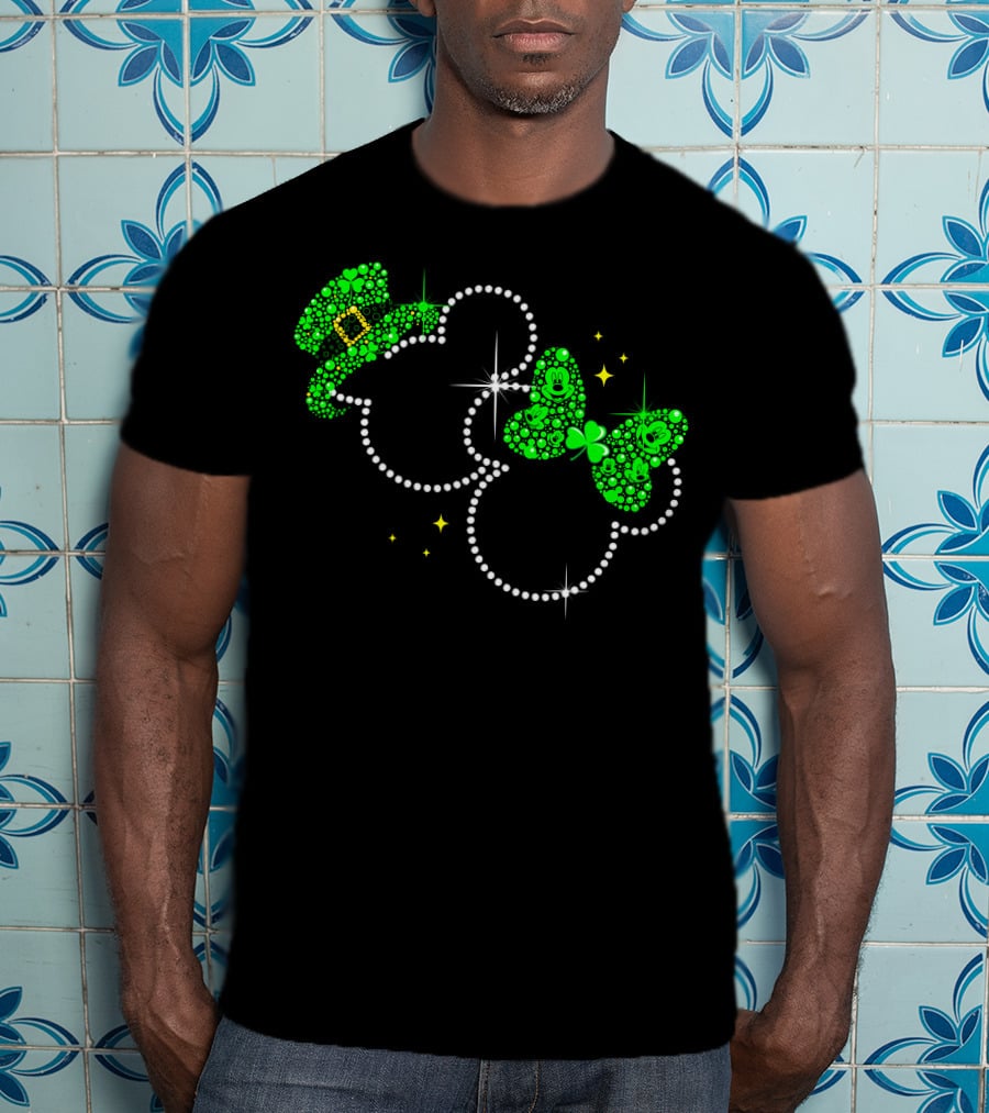 Mickey And Minnie St. Patrick's Day Shamrock Hat And Bow T-Shirt