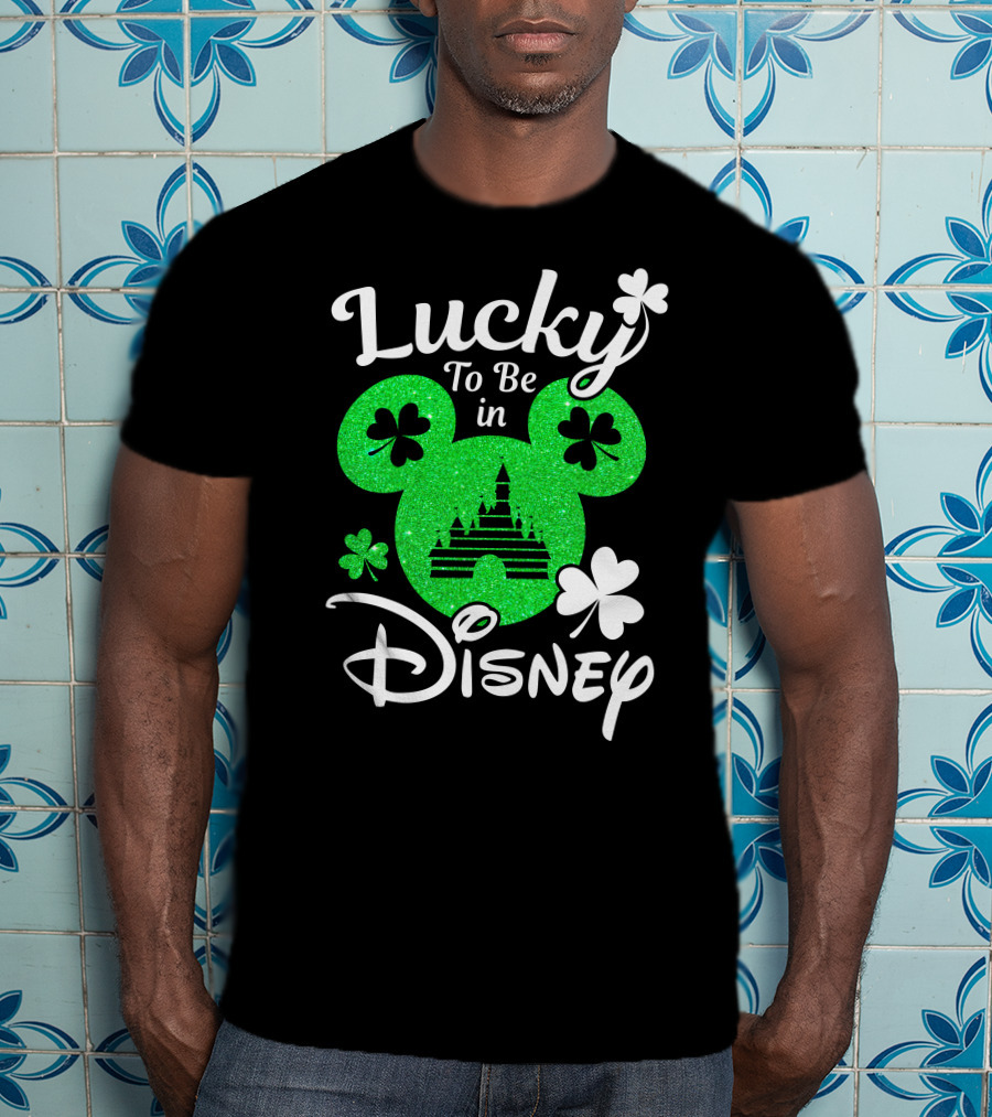 Lucky To Be In Disney Shamrock Castle Mickey Head T-Shirt
