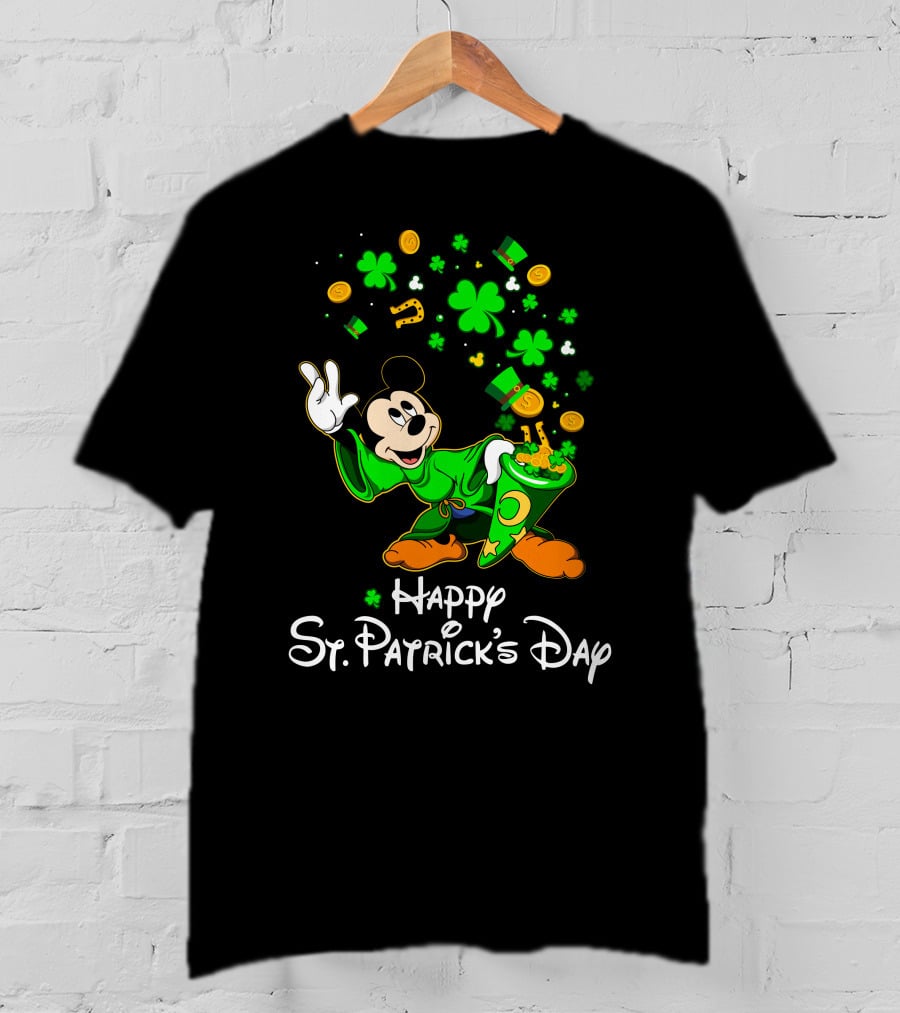 Happy St. Patrick's Day Mickey Mouse Clovers And Gold T-Shirt