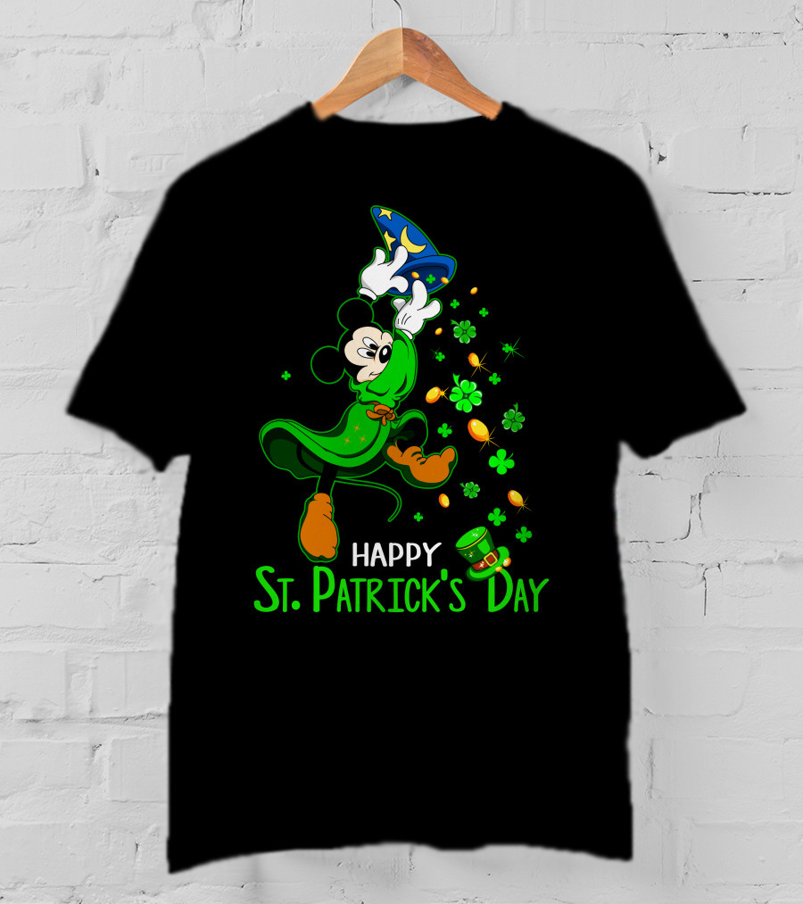 Happy St. Patrick's Day Mickey Mouse Lucky Clovers Magic Hat T-Shirt