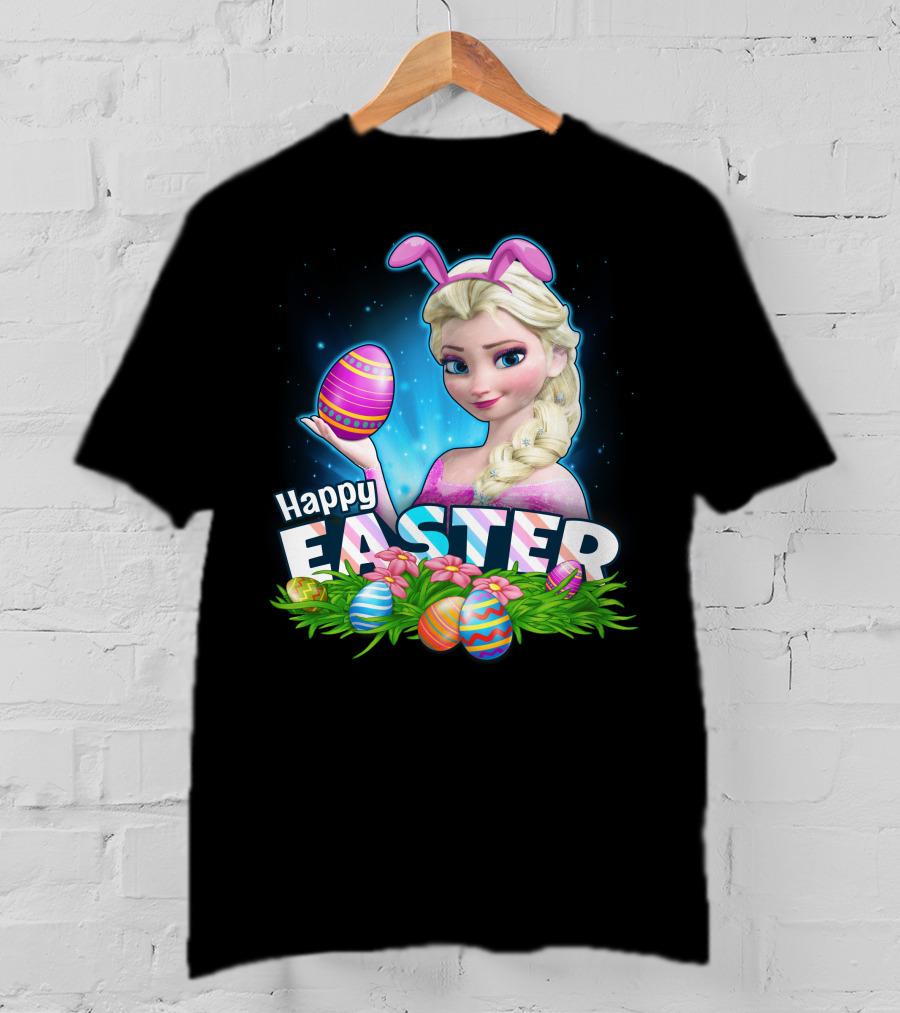 Elsa Happy Easter Bunny Ears And Colorful Eggs T-Shirt