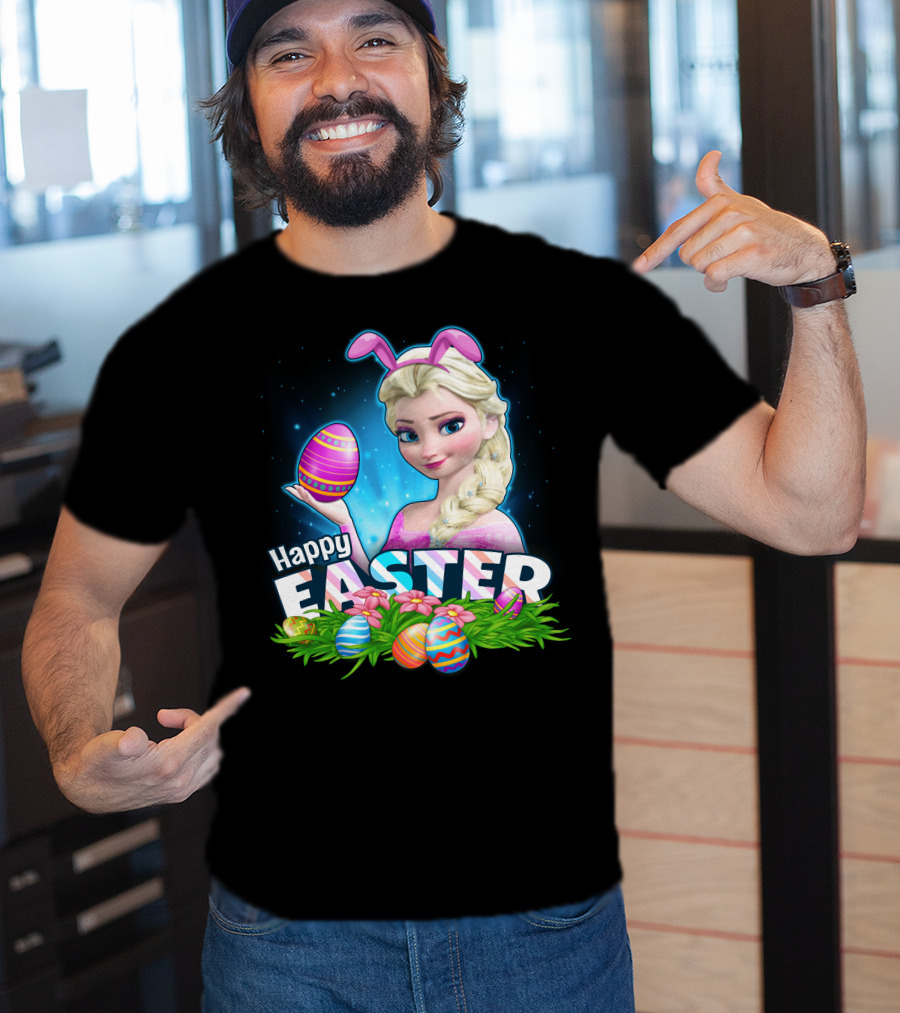 Elsa Happy Easter Bunny Ears And Colorful Eggs T-Shirt
