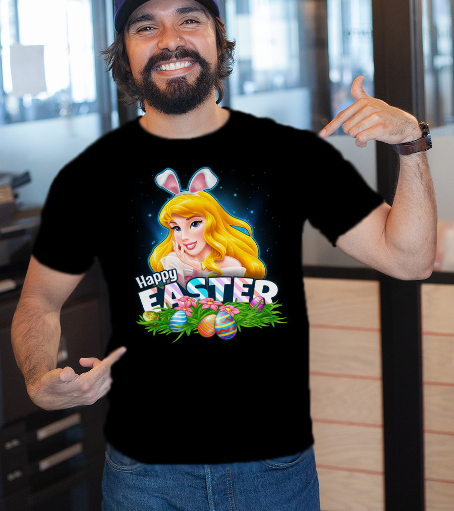 Happy Easter Aurora With Bunny Ears And Colorful Eggs T-Shirt