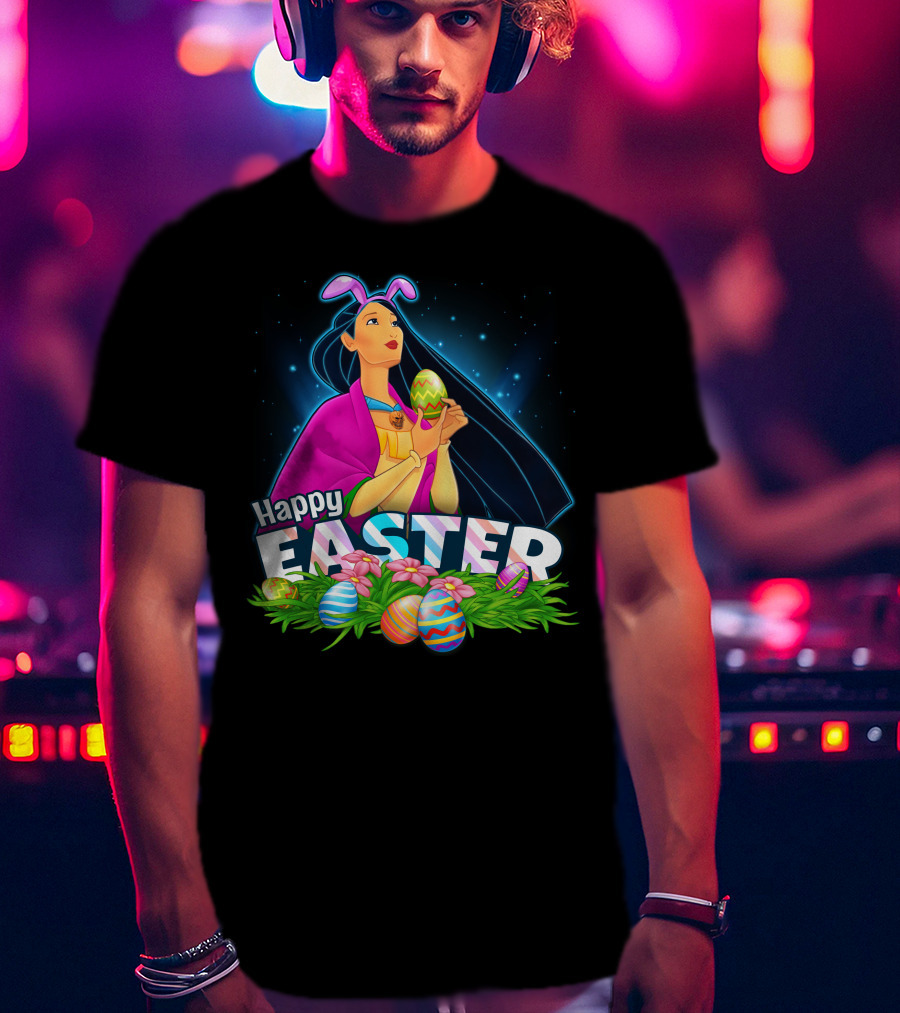 Pocahontas Happy Easter Colorful Eggs And Flowers Scene T-Shirt