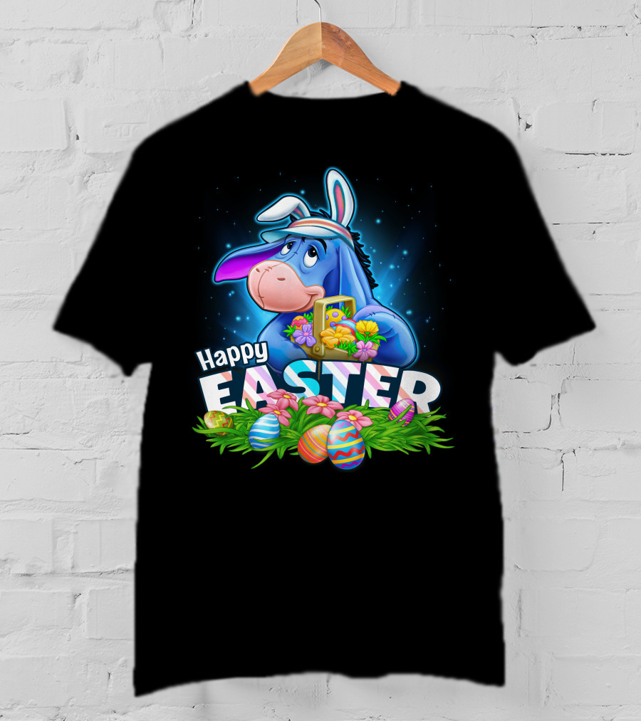 Happy Easter Eeyore With Basket And Colorful Eggs T-Shirt