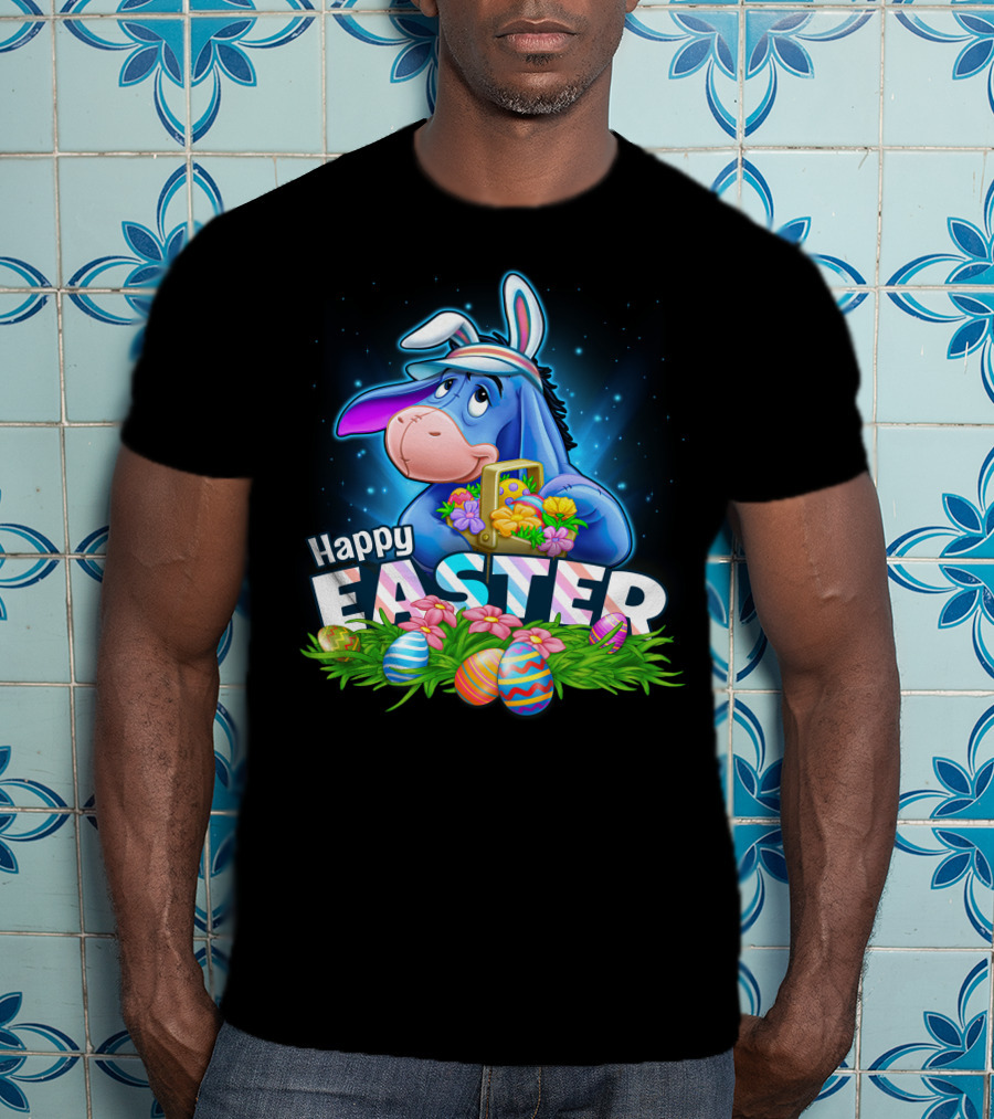 Happy Easter Eeyore With Basket And Colorful Eggs T-Shirt