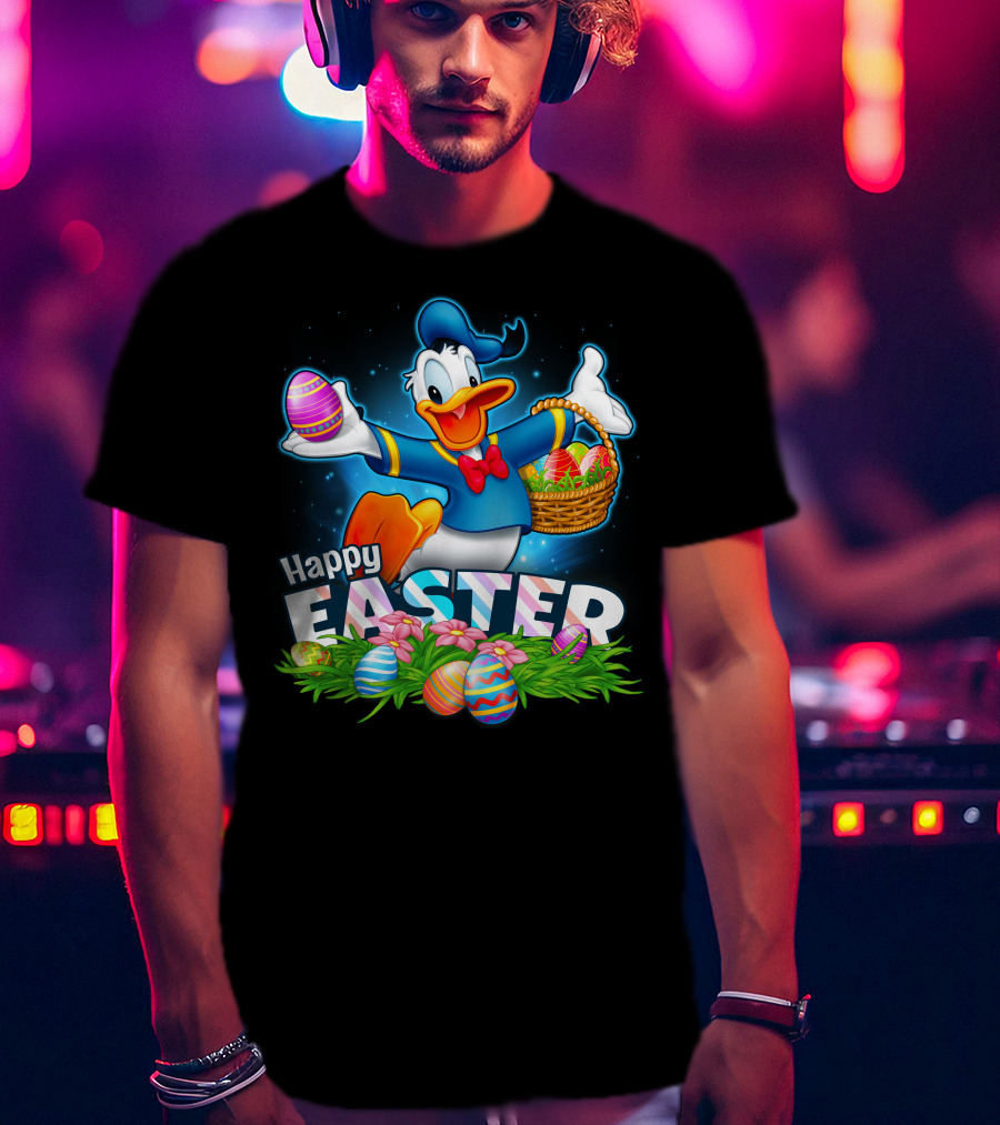 Donald Happy Easter With Colorful Eggs And Basket T-Shirt