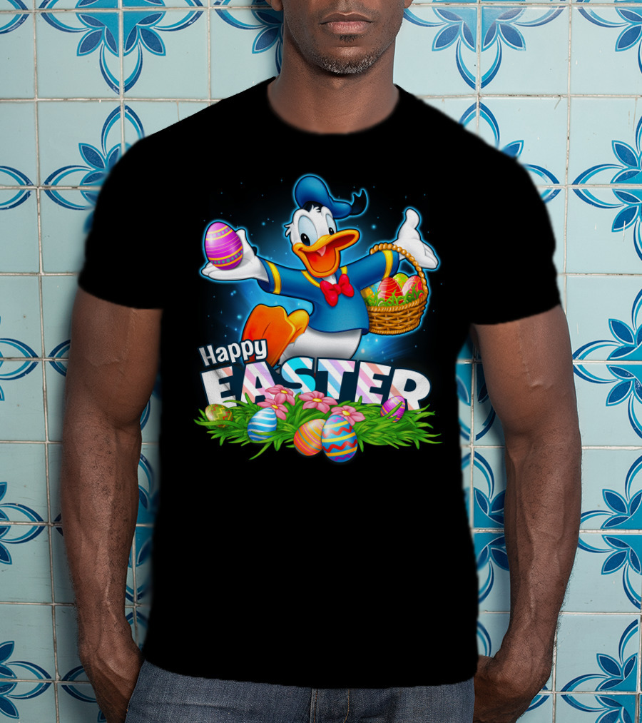 Donald Happy Easter With Colorful Eggs And Basket T-Shirt