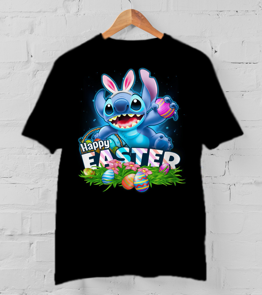 Happy Easter Stitch With Eggs And Bunny Ears T-Shirt