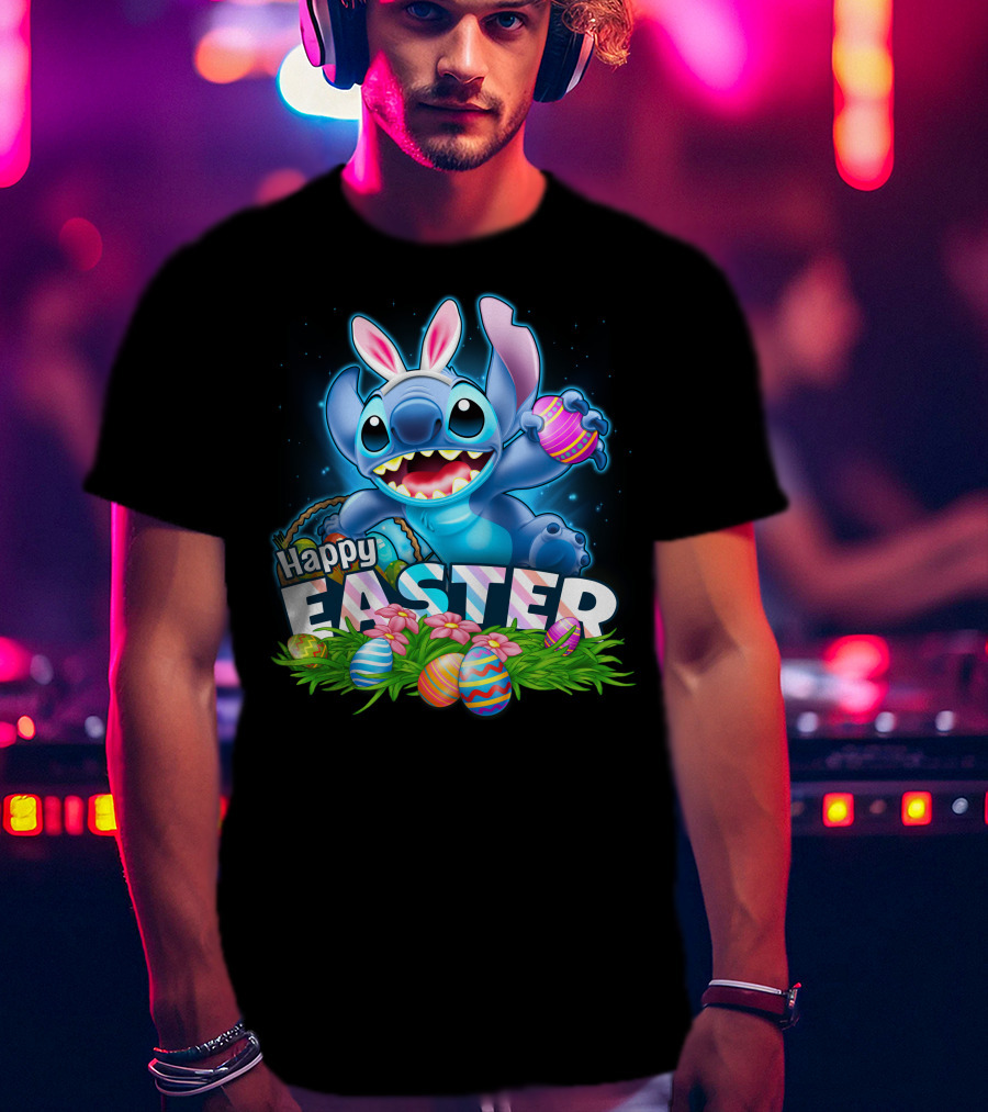 Happy Easter Stitch With Eggs And Bunny Ears T-Shirt